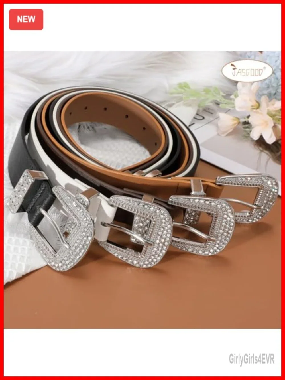 Western Belt with Rhinestone Buckle Faux Leather 1.5 Inch Waist Belt